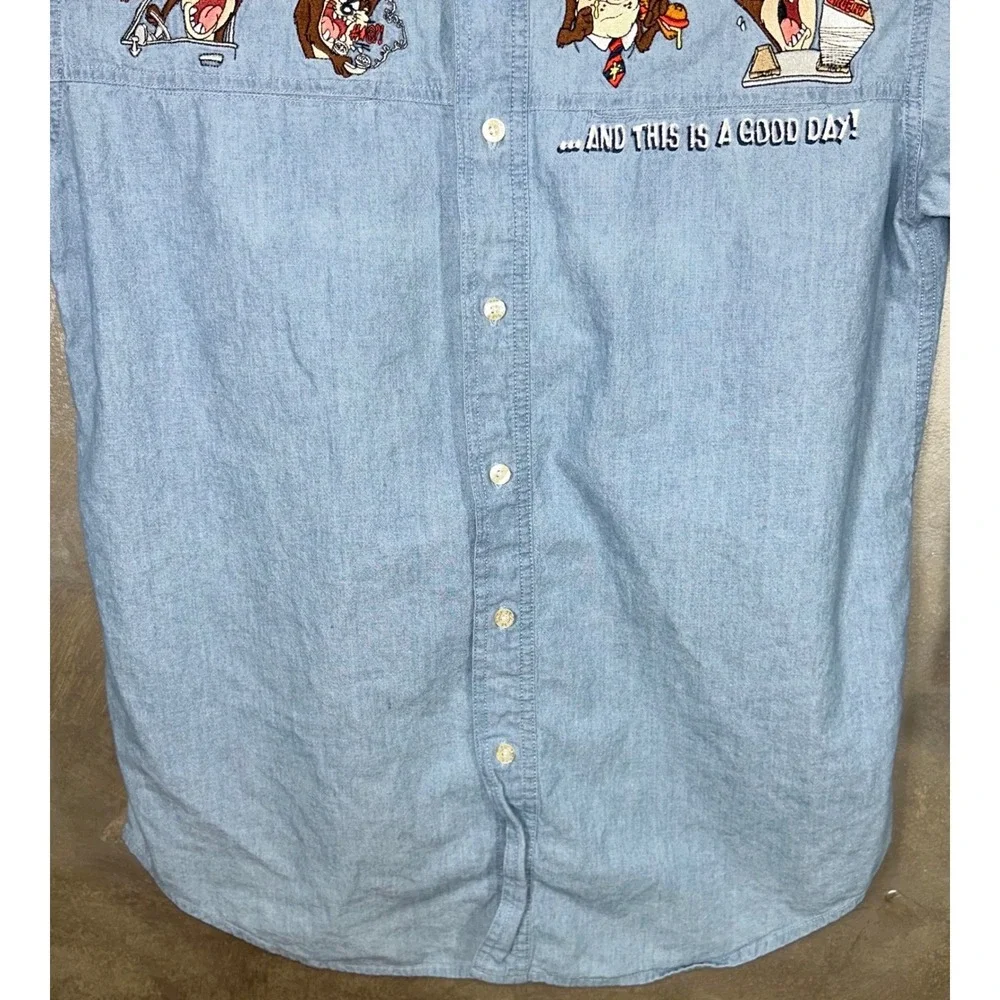 Vintage Warner Brothers Studio Taz Tasmanian Devil Denim Shirt Cartoon Medium - Picture 3 of 13